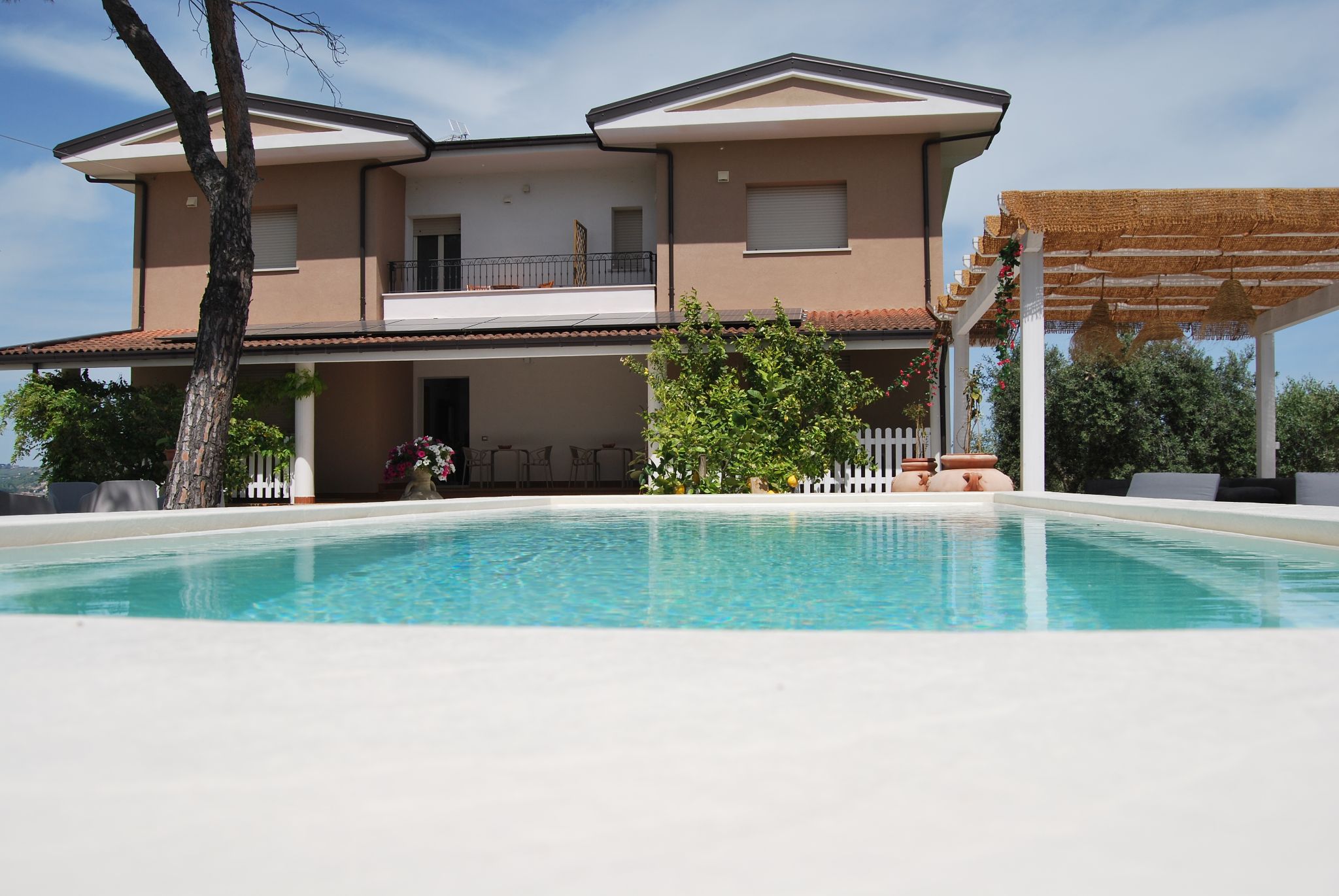 Zona relax all'aperto tra gli ulivi